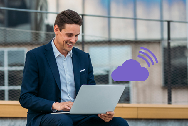 This image highlights the ability to control and manage digital signage remotely from any location with internet access, eliminating the need for on-site visits.